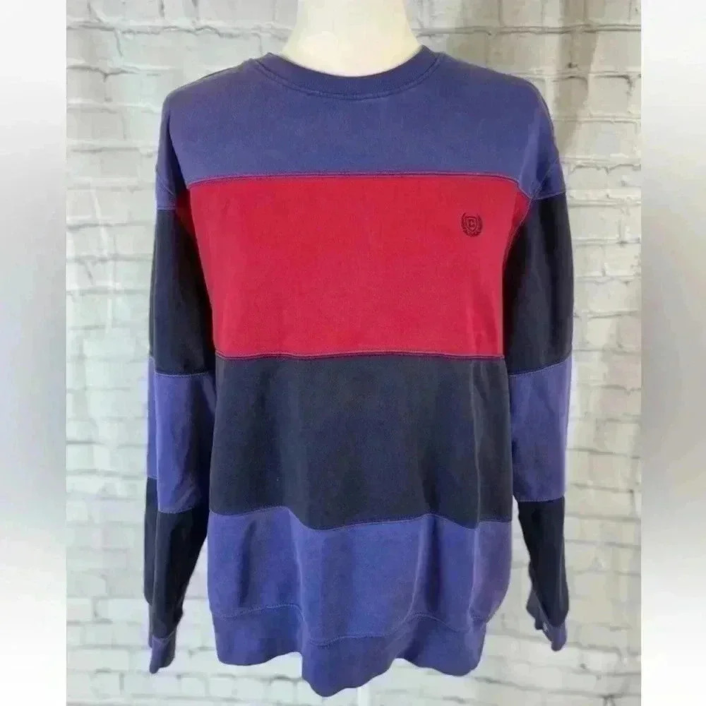 Chaps Men's Size L Color Block‎ Sweatshirt Blue/Navy/Red Crewneck Crest LOGO RL